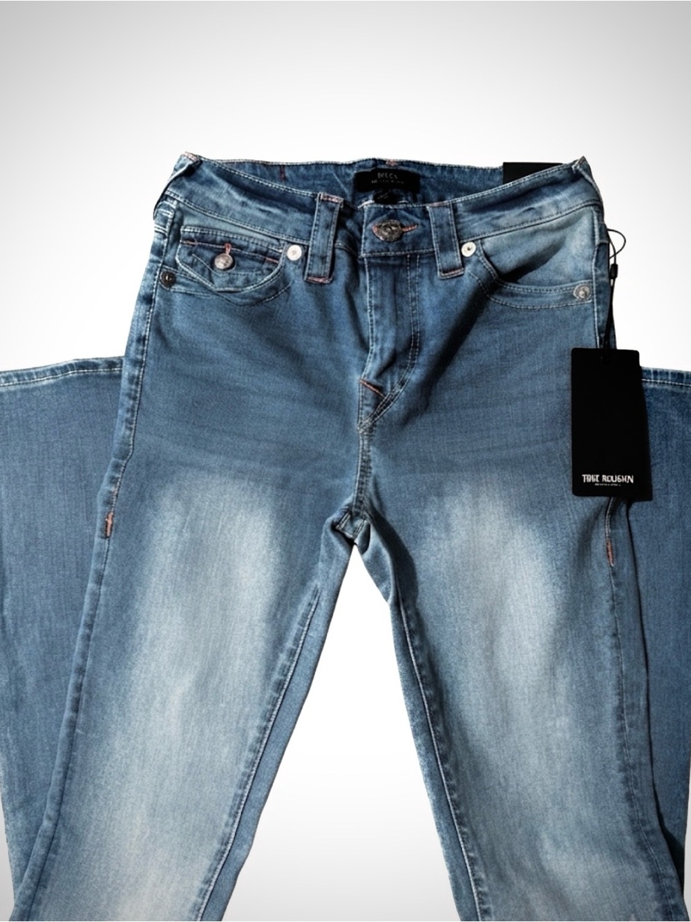 True Religion Women’s Bootcut Jeans in Light Blue Washed Denim